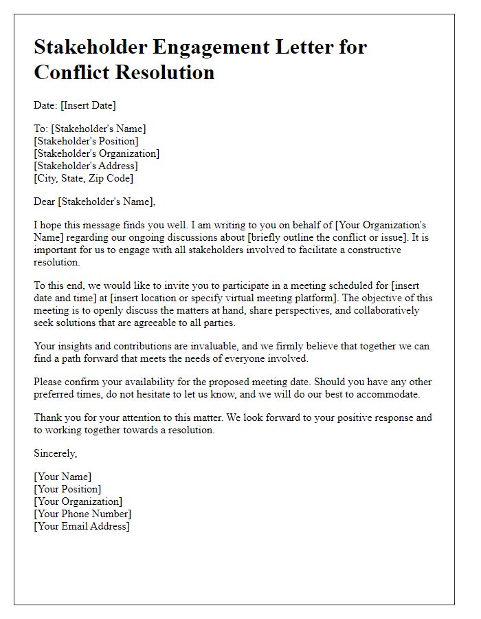 Letter template of stakeholder engagement for conflict resolution