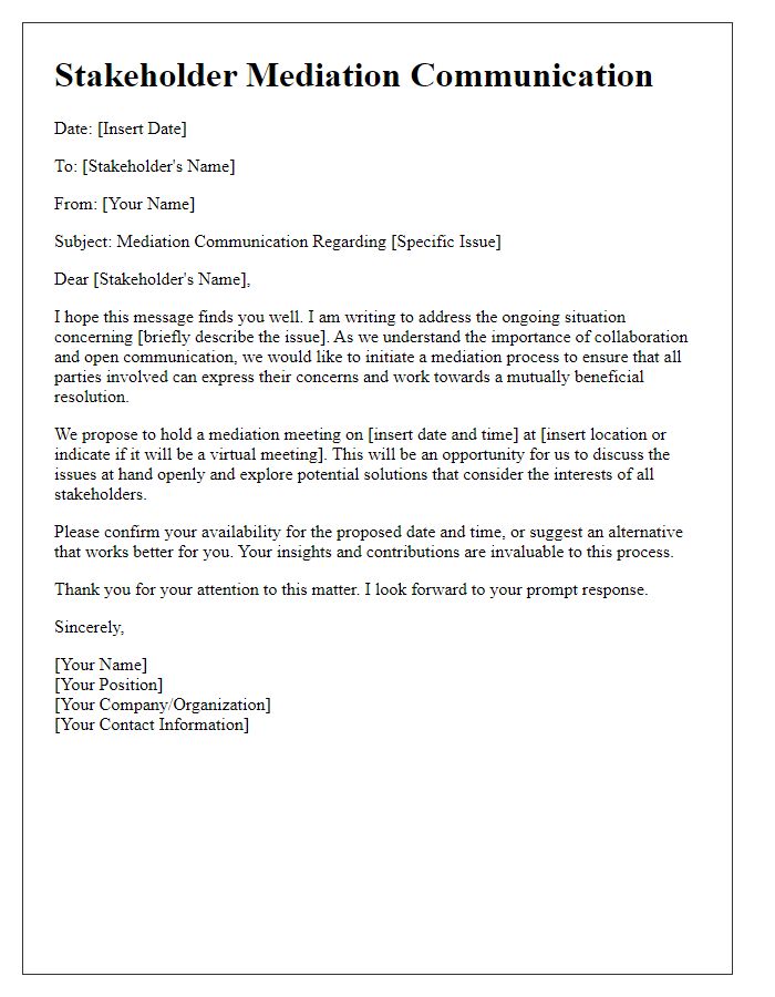 Letter template of stakeholder mediation communication