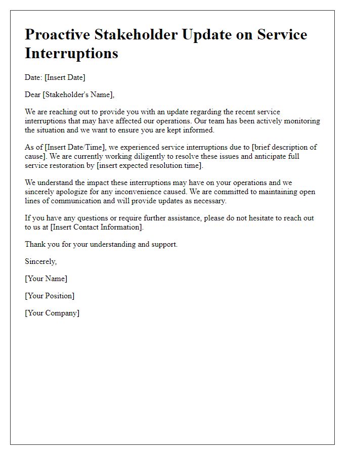 Letter template of proactive stakeholder update on service interruptions