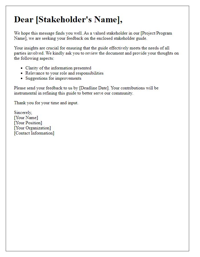 Letter template of stakeholder guide provision for feedback collection