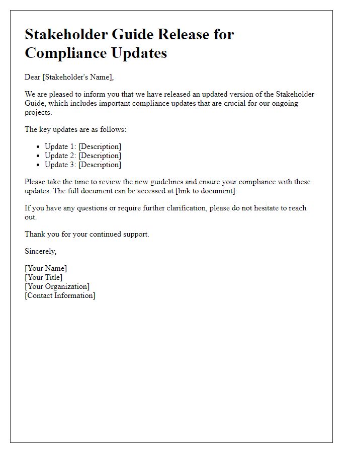 Letter template of stakeholder guide release for compliance updates