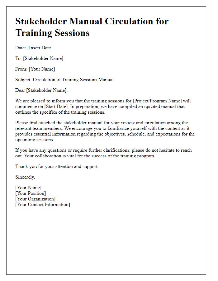 Letter template of stakeholder manual circulation for training sessions