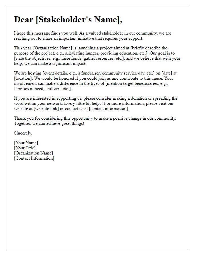 Letter template of stakeholder charitable appeal