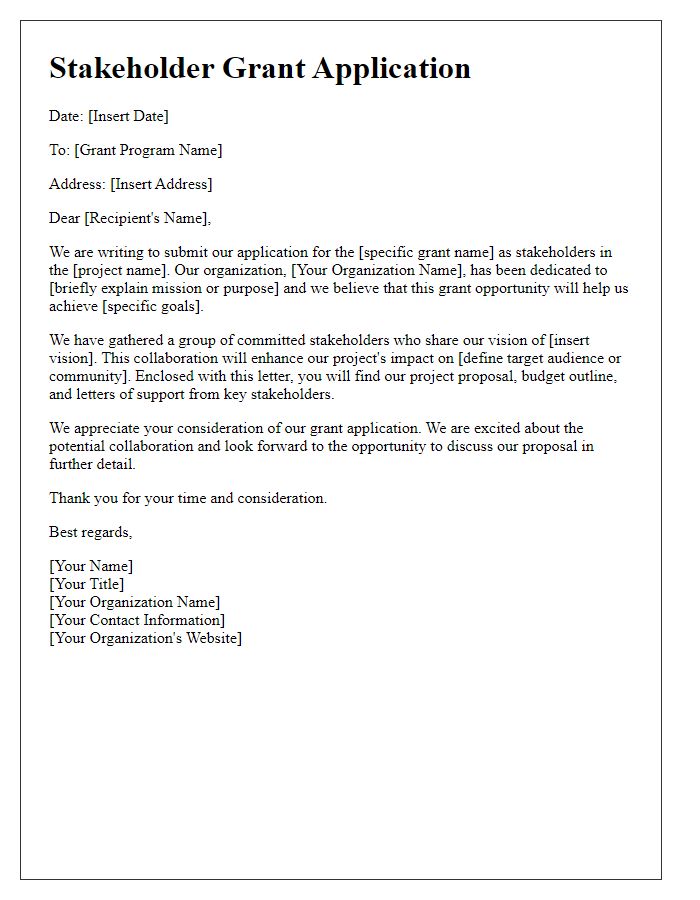 Letter template of stakeholder grant application