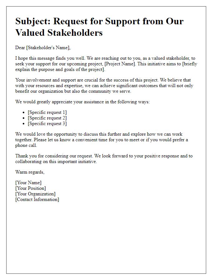 Letter template of stakeholder support solicitation