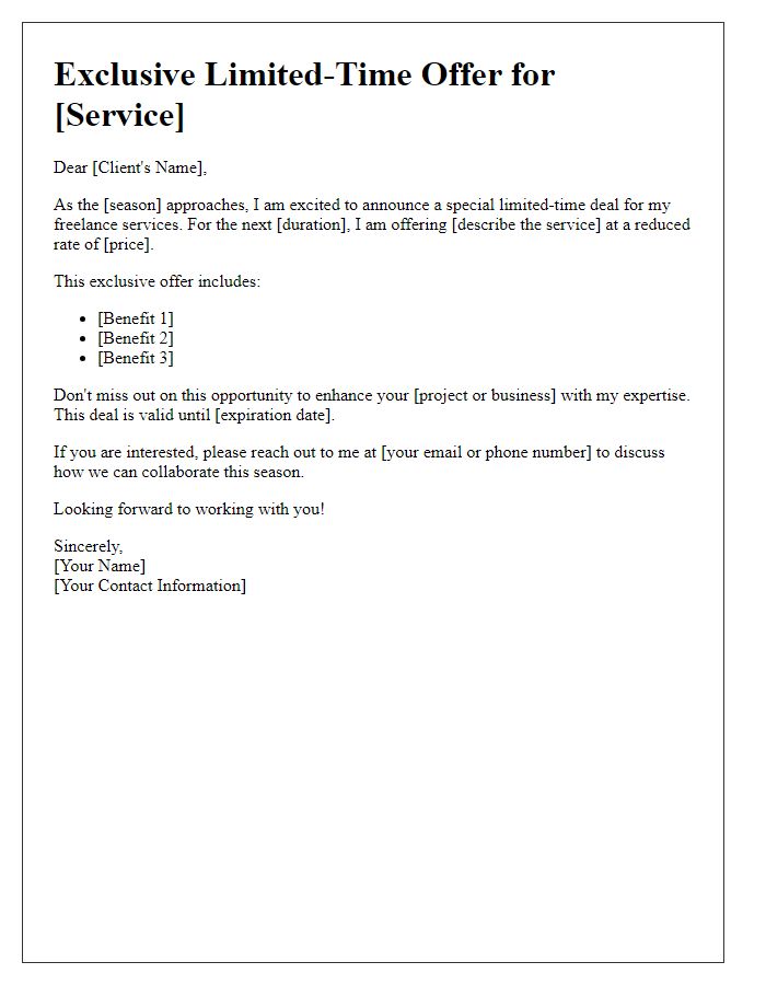 Letter template of limited-time freelance seasonal deal