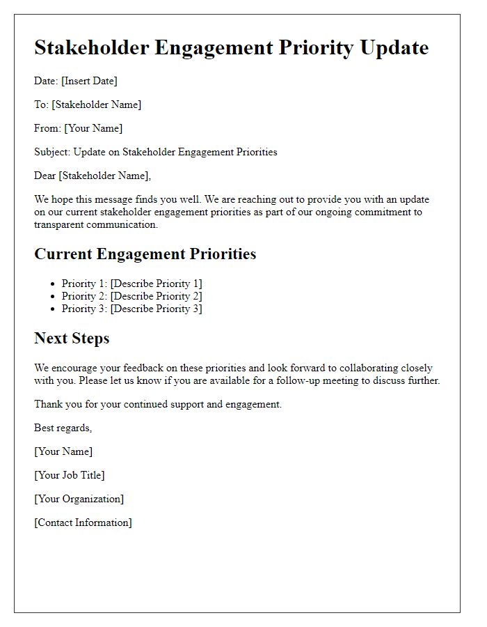 Letter template of stakeholder engagement priority update