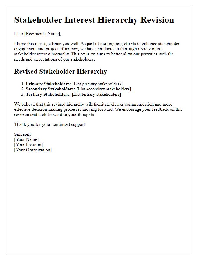 Letter template of stakeholder interest hierarchy revision