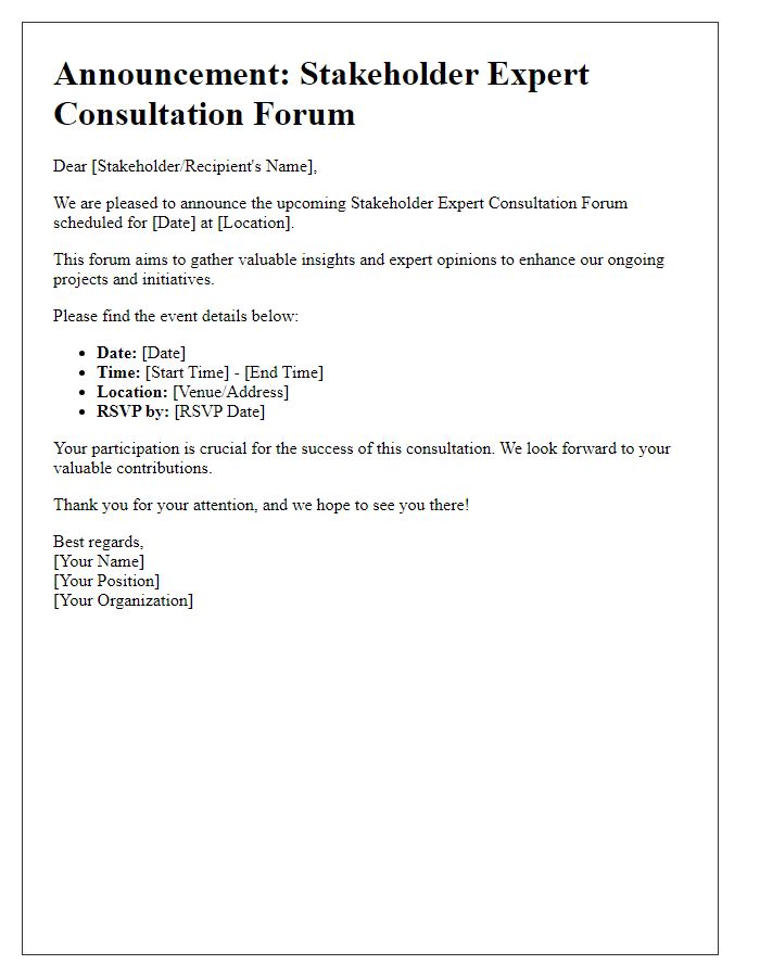 Letter template of announcement for stakeholder expert consultation forum.