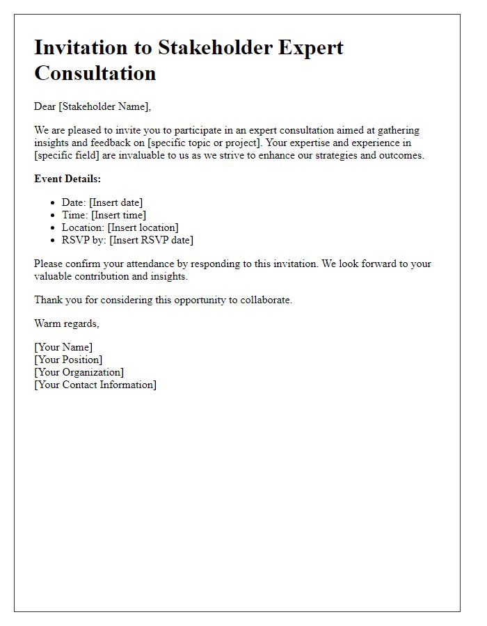 Letter template of engagement invitation for stakeholder expert consultation.