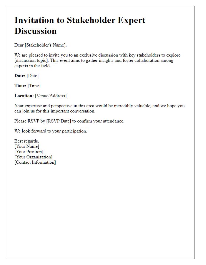 Letter template of formal invitation to stakeholder expert discussion.