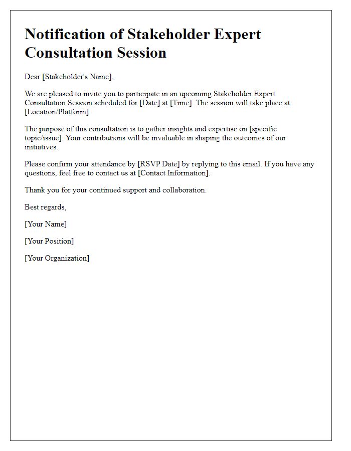 Letter template of notification for stakeholder expert consultation session.