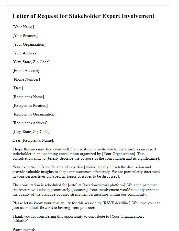 Letter template of request for stakeholder expert involvement in consultation.