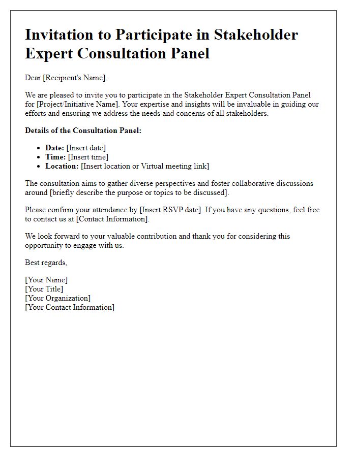 Letter template of stakeholder expert consultation panel invitation.