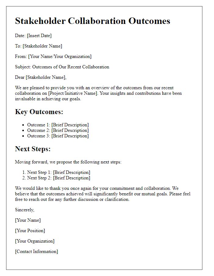 Letter template of stakeholder collaboration outcomes