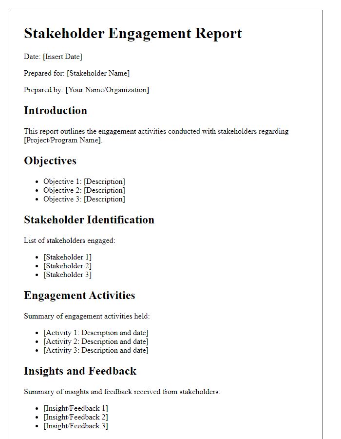 Letter template of stakeholder engagement report