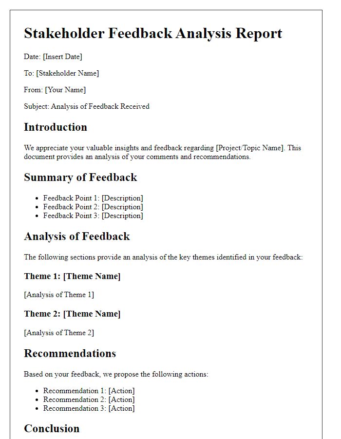 Letter template of stakeholder feedback analysis