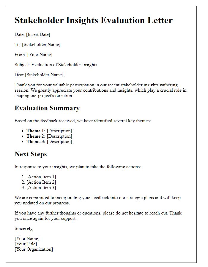 Letter template of stakeholder insights evaluation