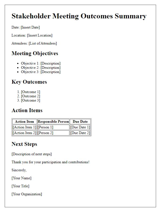 Letter template of stakeholder meeting outcomes summary