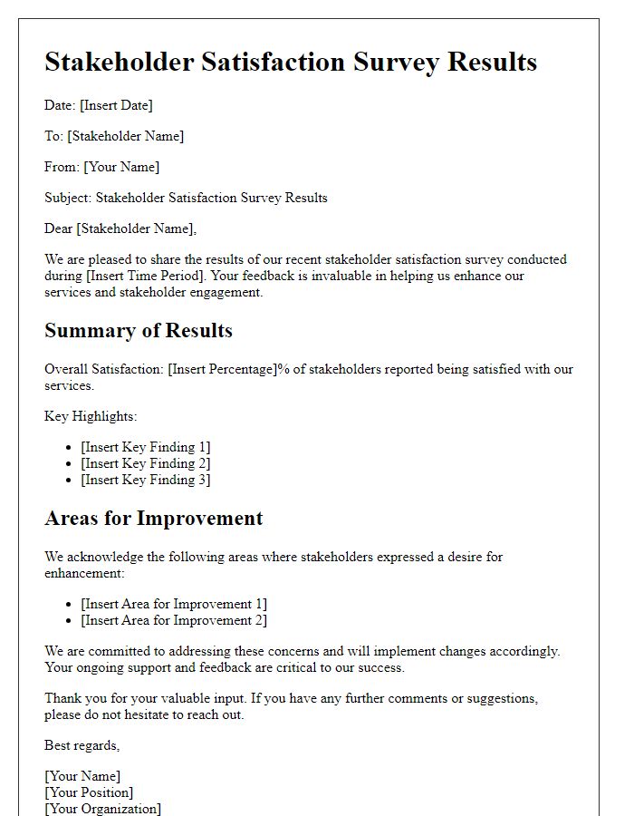 Letter template of stakeholder satisfaction results