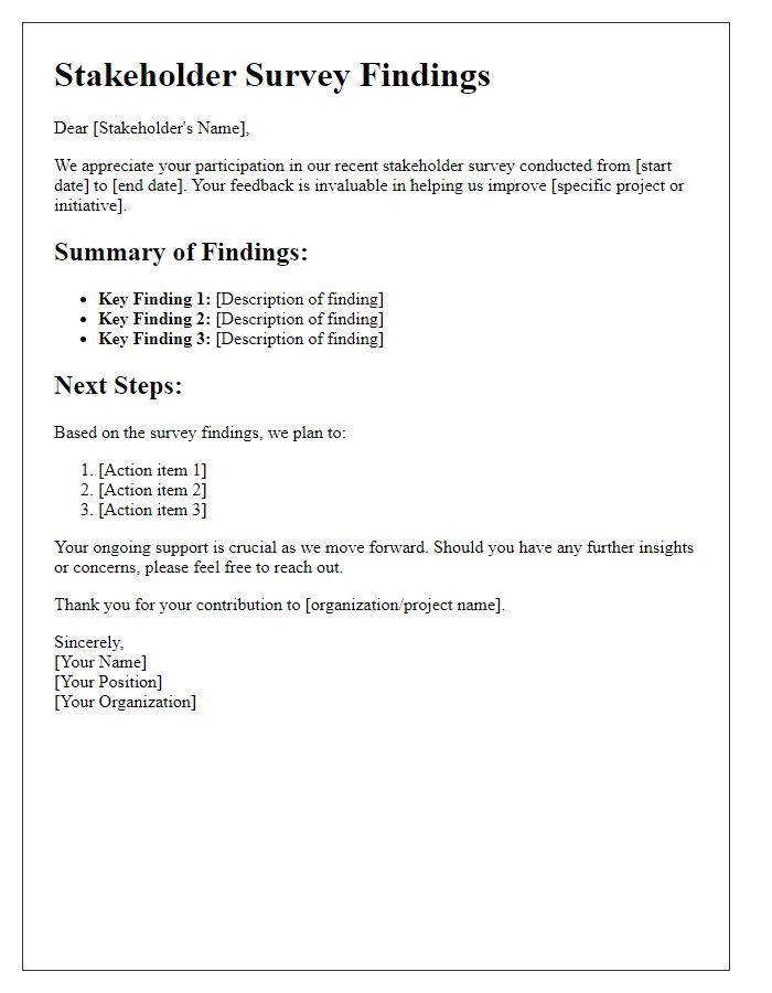 Letter template of stakeholder survey findings