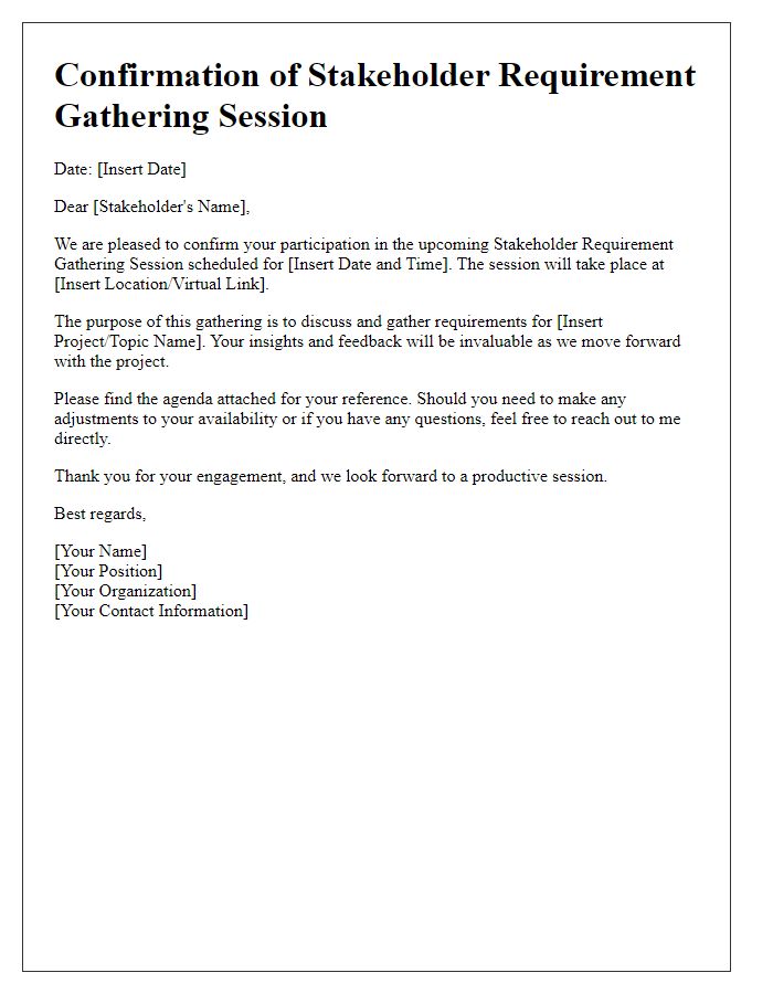 Letter template of confirmation for stakeholder requirement gathering session