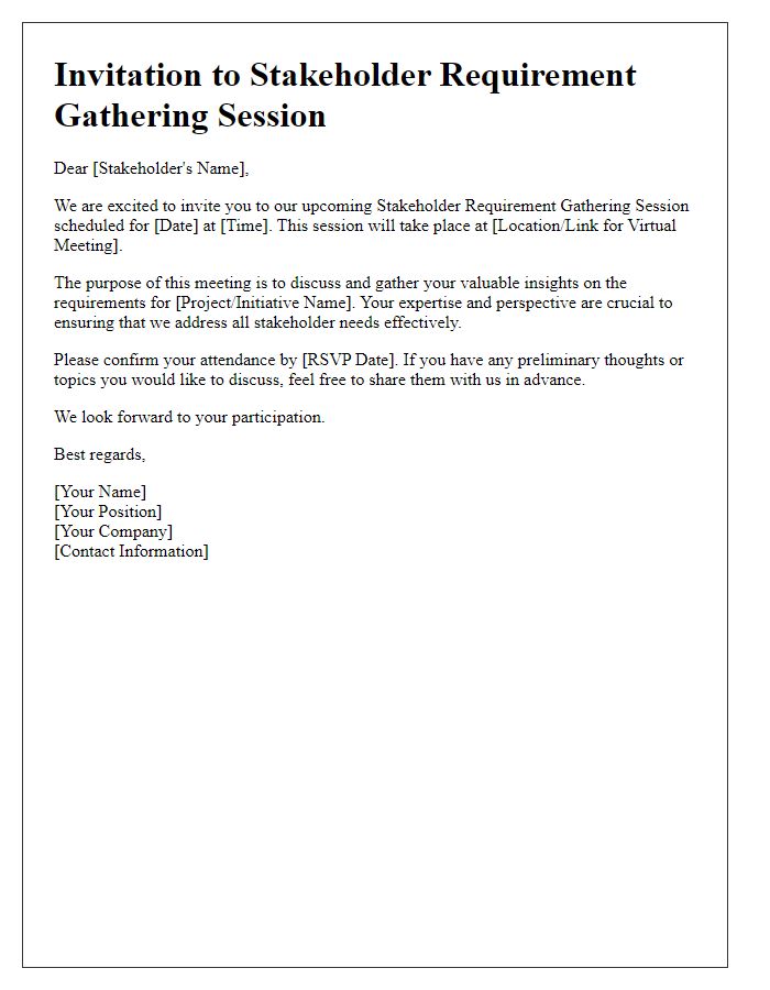 Letter template of invitation to stakeholder requirement gathering session