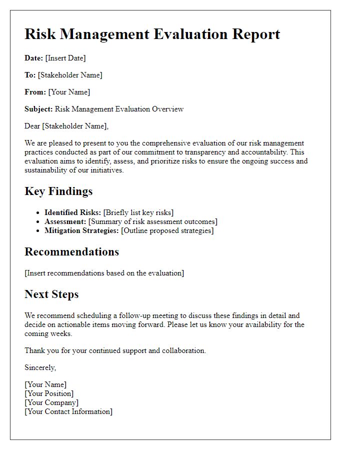 Letter template of risk management evaluation for stakeholders