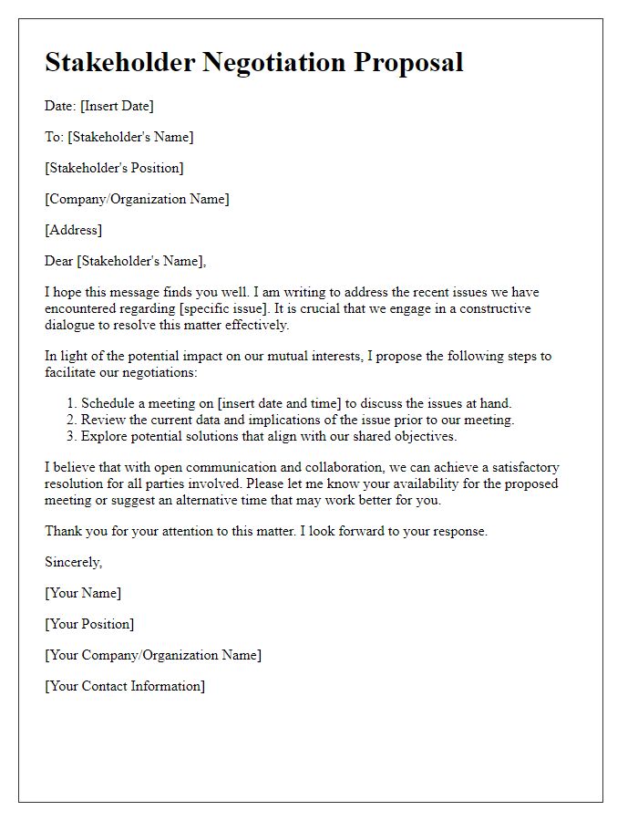 Letter template of stakeholder negotiation for issue resolution proposal