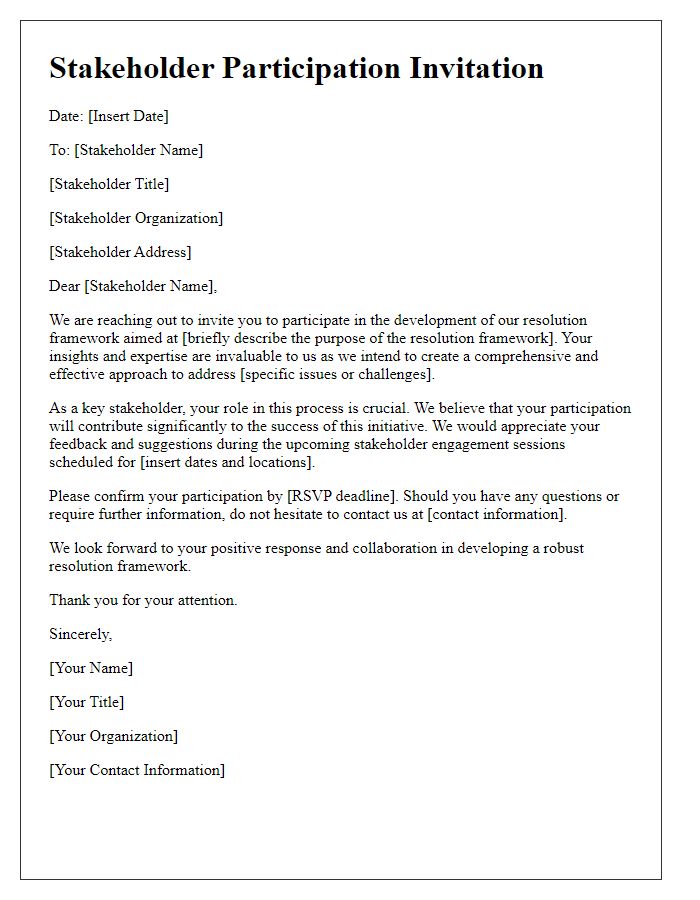 Letter template of stakeholder participation for resolution framework