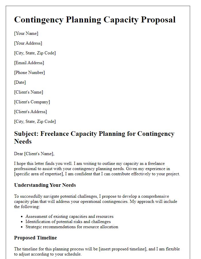 Letter template of freelance capacity planning for contingency planning.