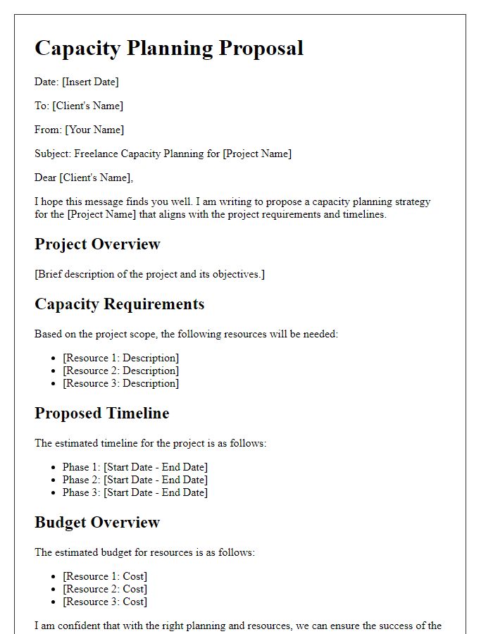 Letter template of freelance capacity planning for project management.