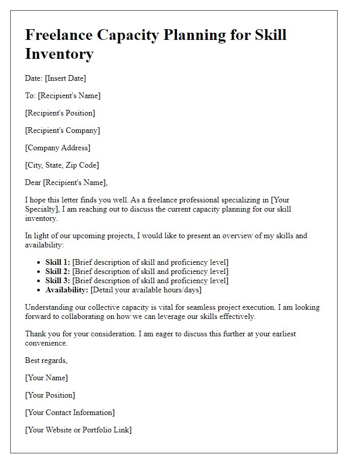 Letter template of freelance capacity planning for skill inventory.