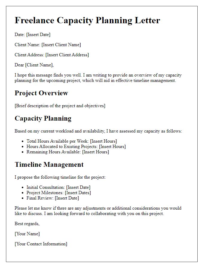 Letter template of freelance capacity planning for timeline management.