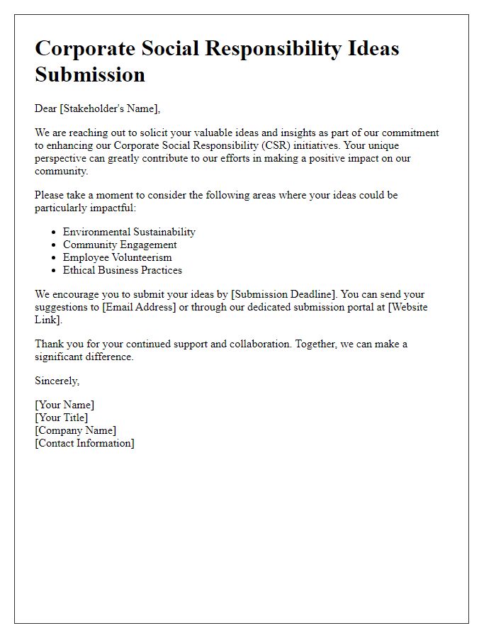 Letter template of Stakeholder Ideas Submission Request for Corporate Social Responsibility Ideas