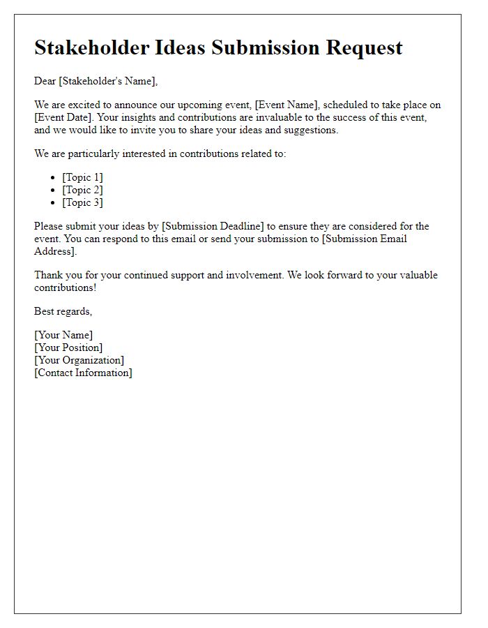 Letter template of Stakeholder Ideas Submission Request for Event Contributions