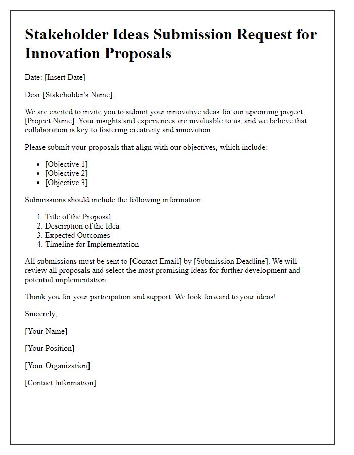 Letter template of Stakeholder Ideas Submission Request for Innovation Proposals