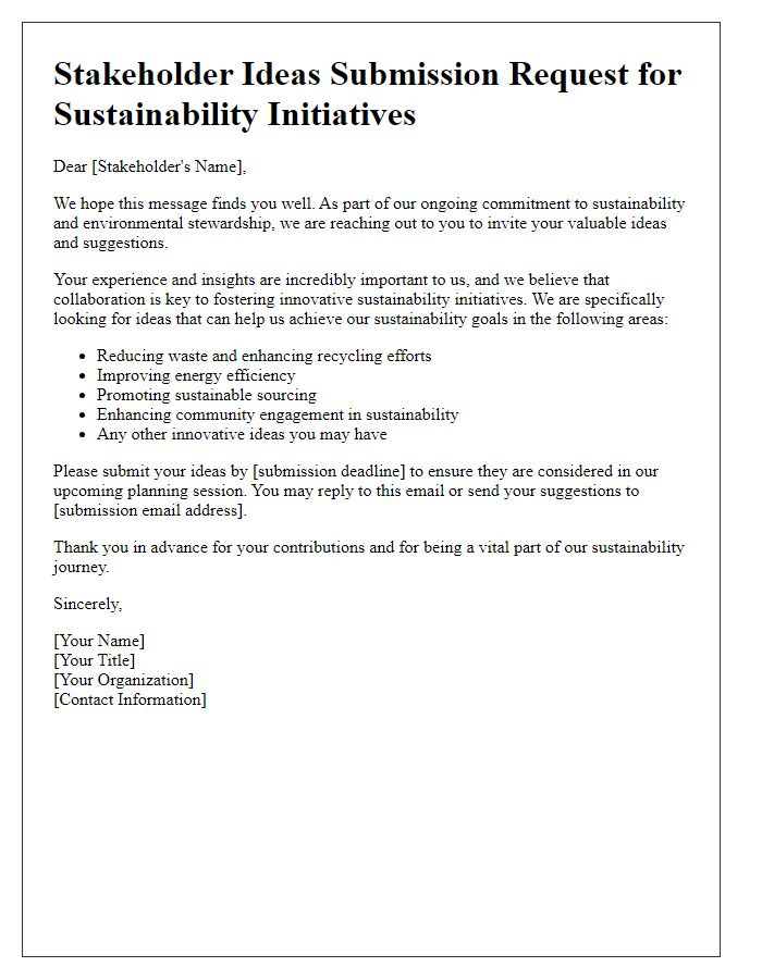 Letter template of Stakeholder Ideas Submission Request for Sustainability Initiatives