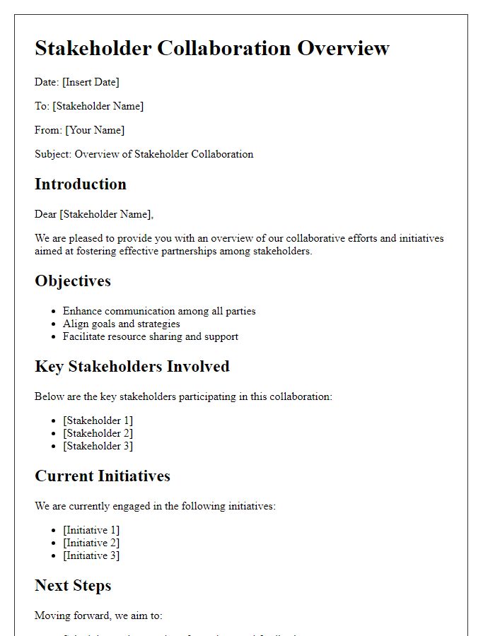 Letter template of stakeholder collaboration overview