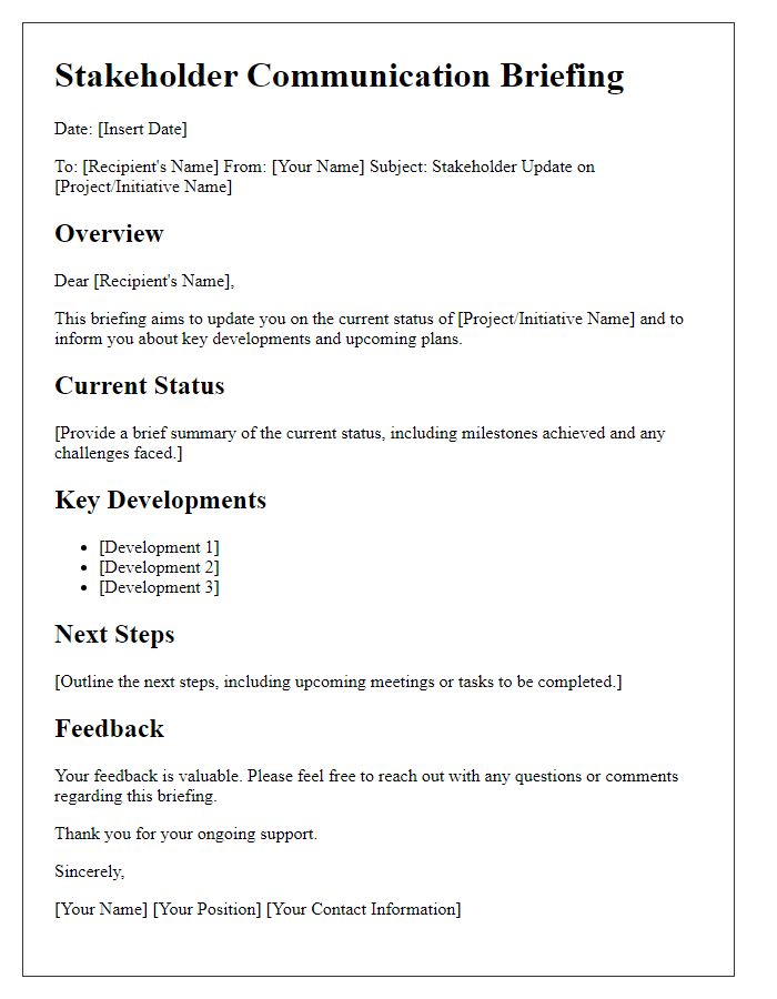 Letter template of stakeholder communication briefing