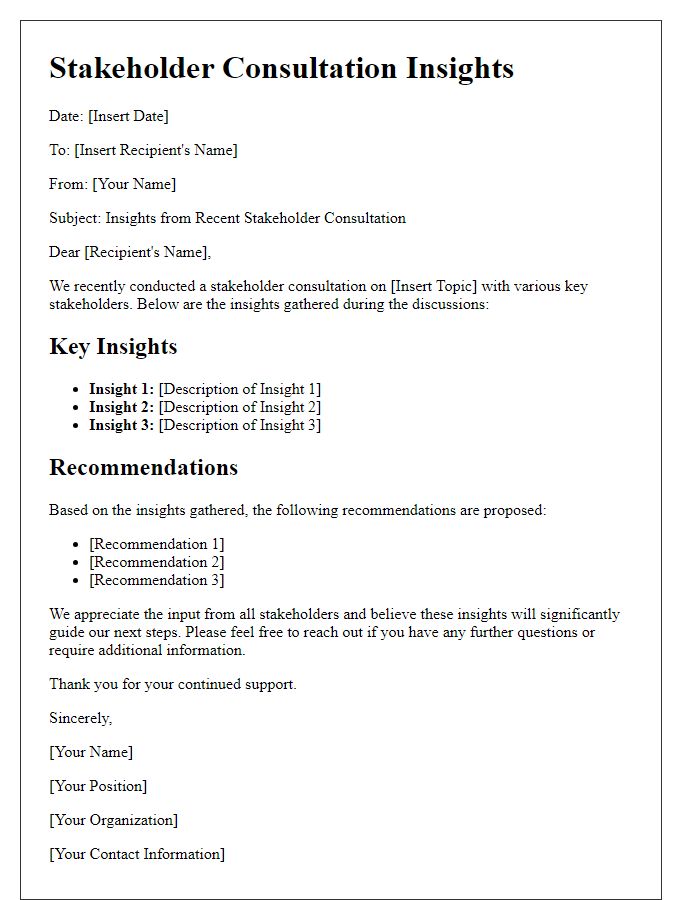 Letter template of stakeholder consultation insights