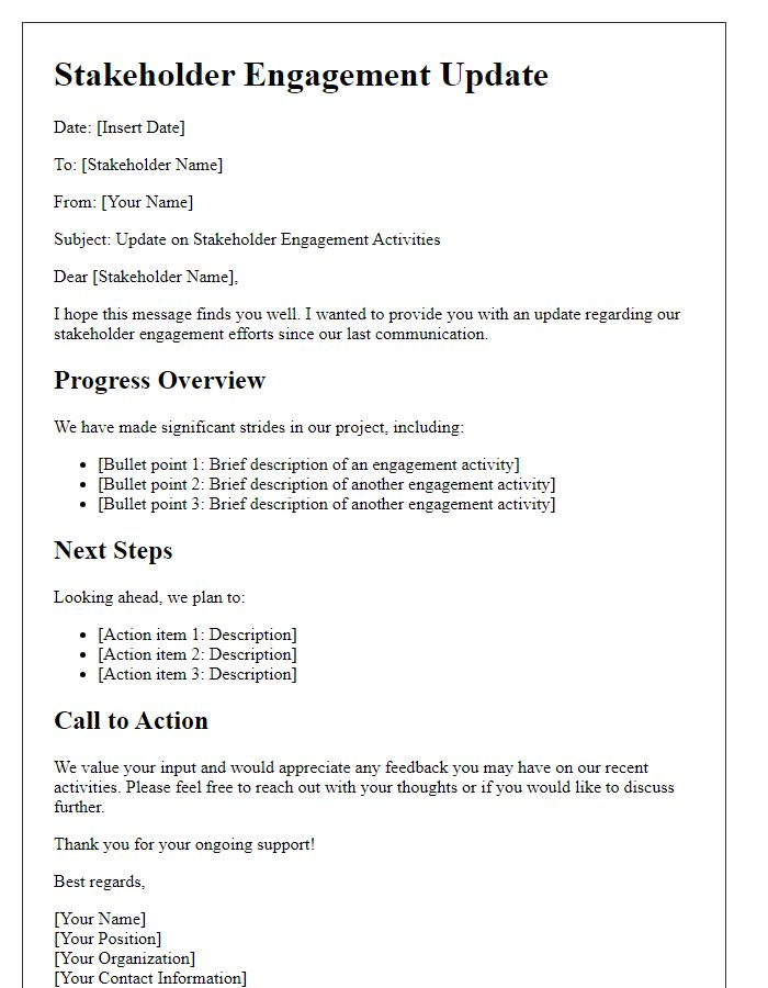 Letter template of stakeholder engagement update