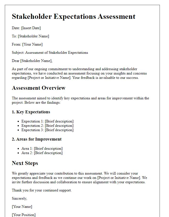 Letter template of stakeholder expectations assessment