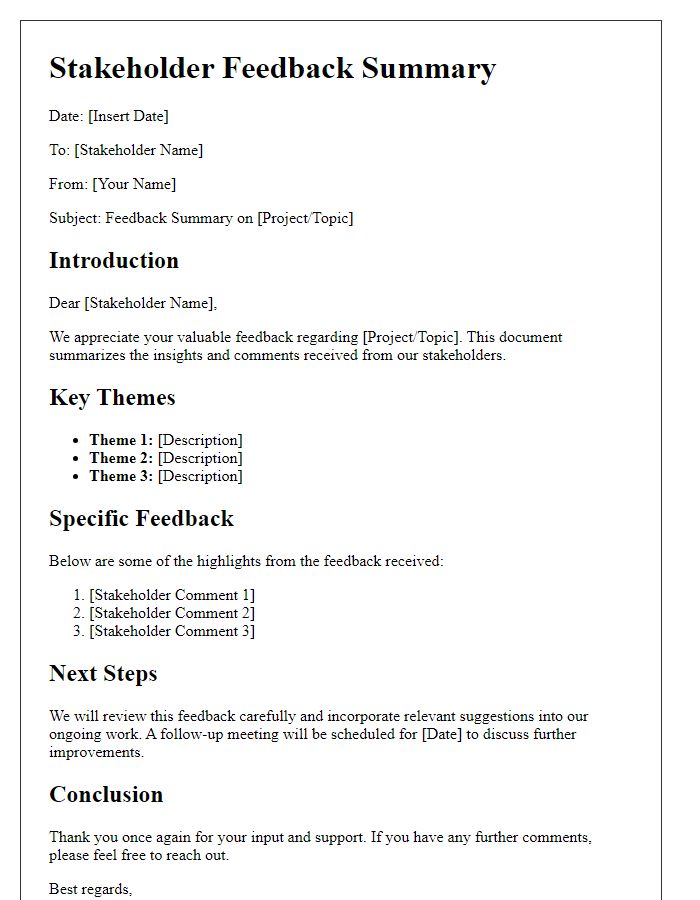 Letter template of stakeholder feedback summary