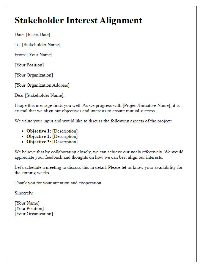 Letter template of stakeholder interest alignment