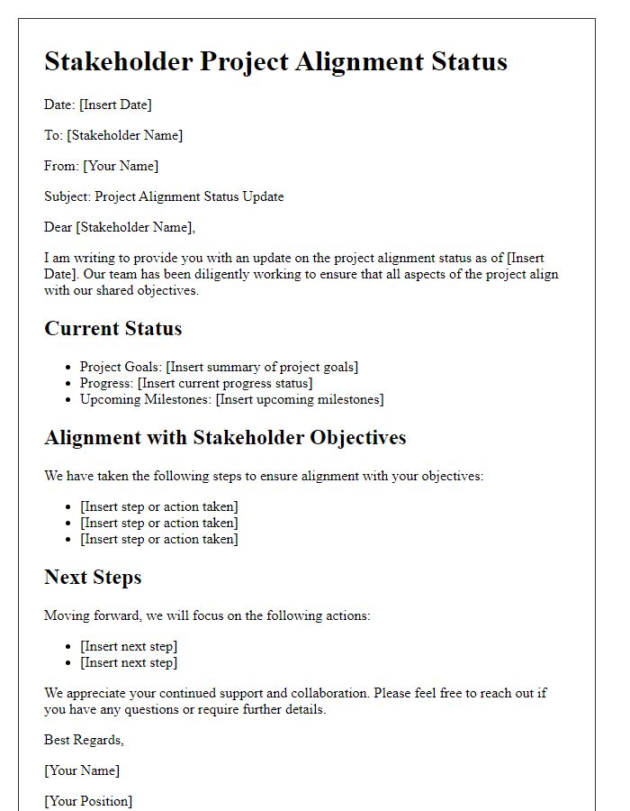 Letter template of stakeholder project alignment status