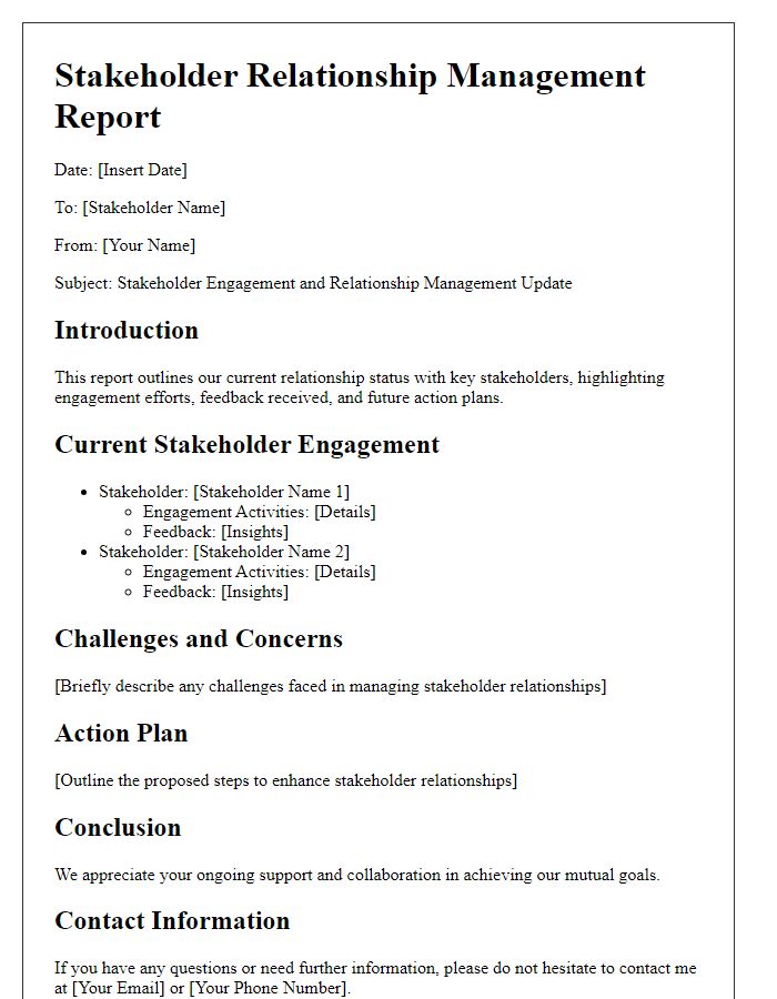 Letter template of stakeholder relationship management report