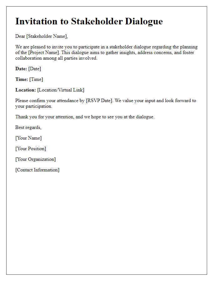 Letter template of stakeholder dialogue invitation for project planning