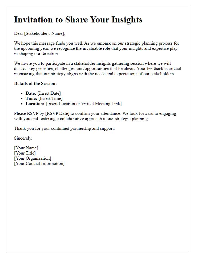 Letter template of stakeholder insights gathering for planning strategy