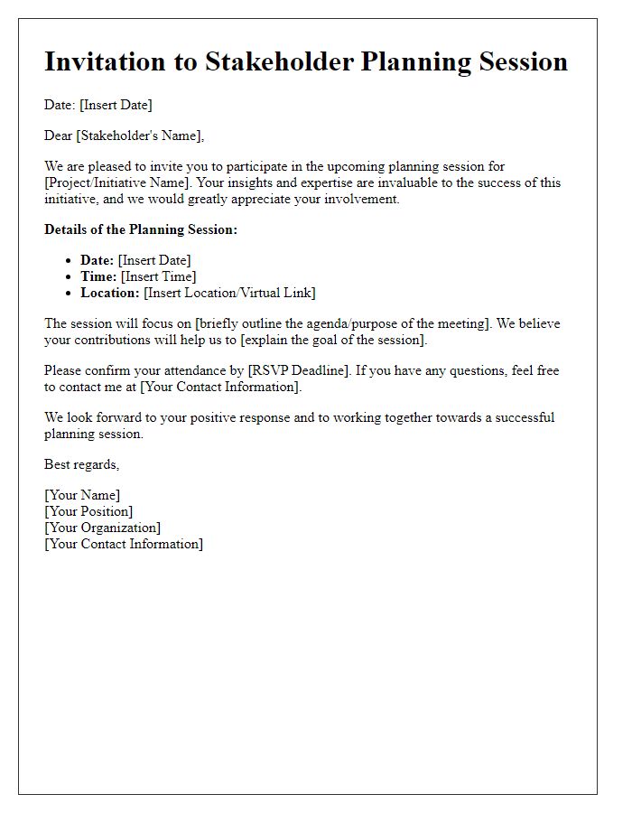 Letter template of stakeholder involvement invitation for planning sessions